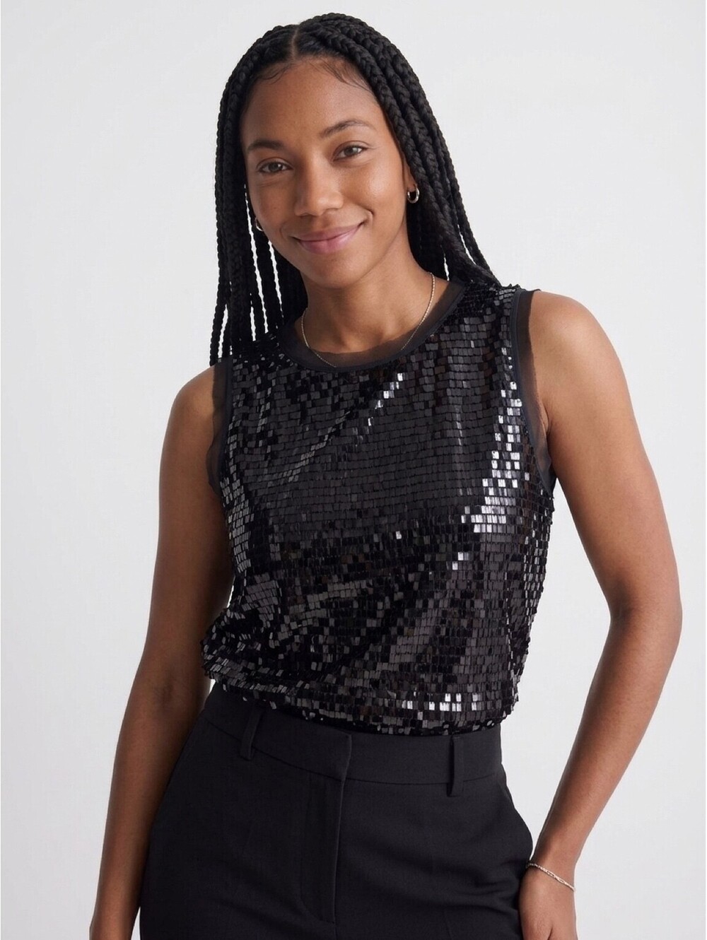 Who What Wear Black Sequin Sleeveless Tank Top Size L
